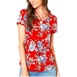 Daytrip Red Blue Floral Print Top Small